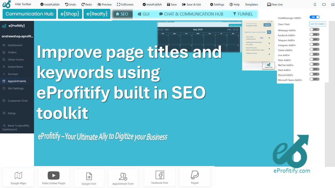 Improve page titles and keywords using eProfitify built in SEO toolkit